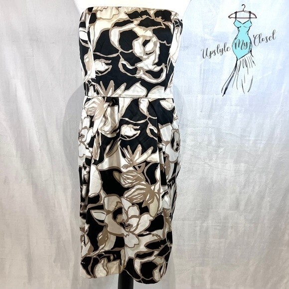 The Limited black tan and white strapless satin dress with pockets size 14 - Picture 1 of 5